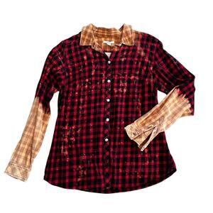Bleach Dyed Plaid Shirt, Croft & Barrow Medium Shirt, OOAK Bleached Plaid Shirt